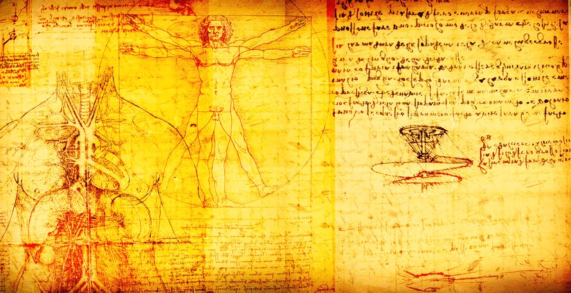 Leonardo da Vinci's notebook pages with the Vitruvian Man